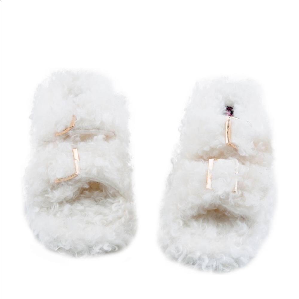 Wild Diva Cookie Double Band Buckle White Fur Slide Sandals Size 8